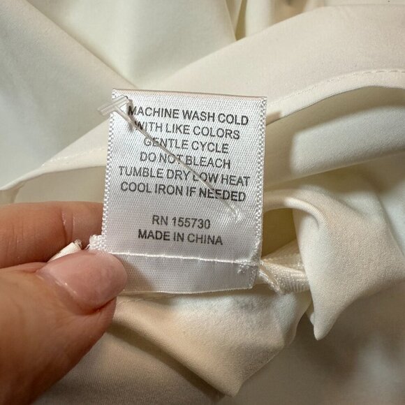 Modern Works Blouse Women Medium Cream Twist Front Gathered Long Sleeve Collared - Picture 5 of 6